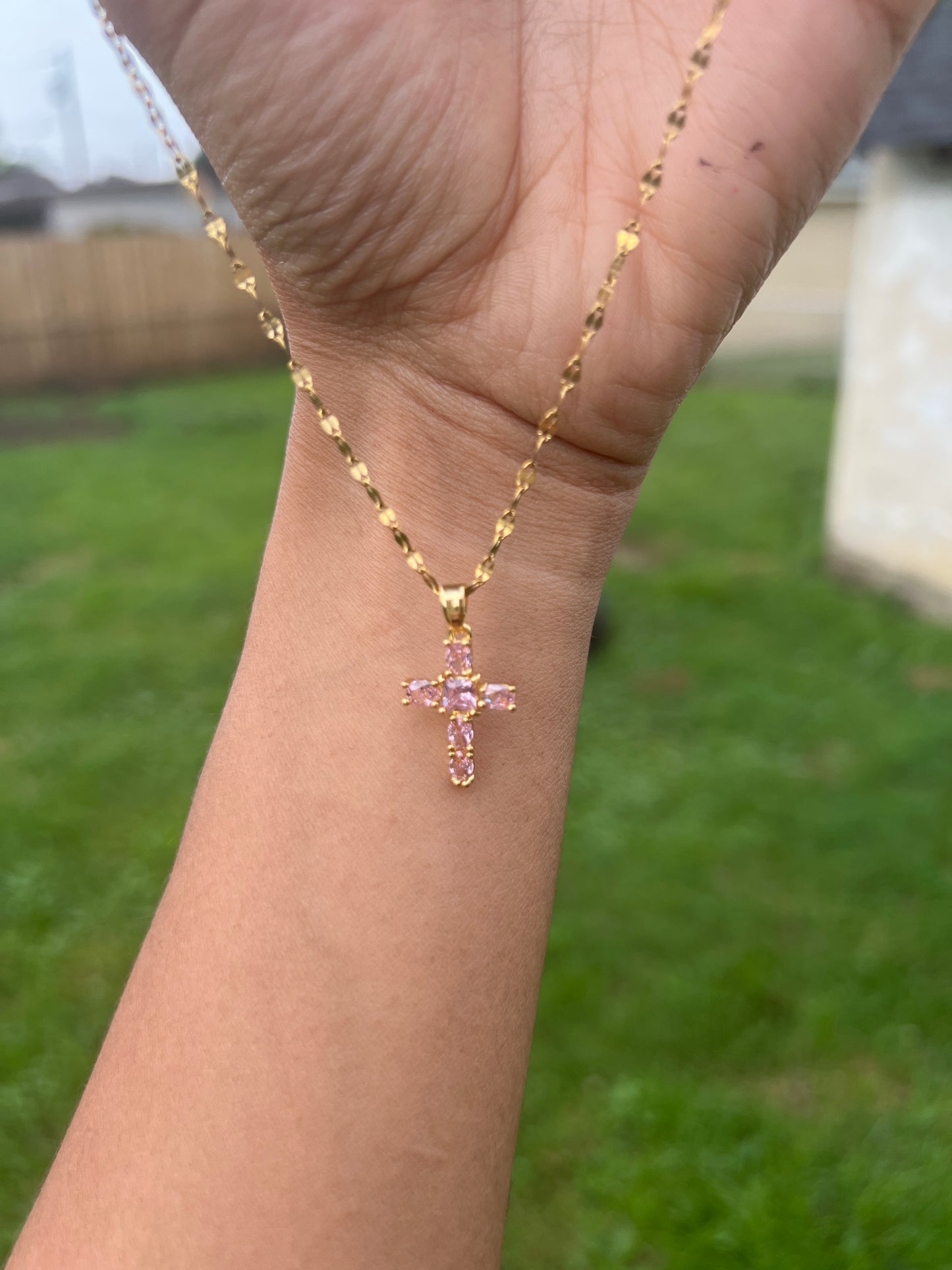 Pink cross necklace