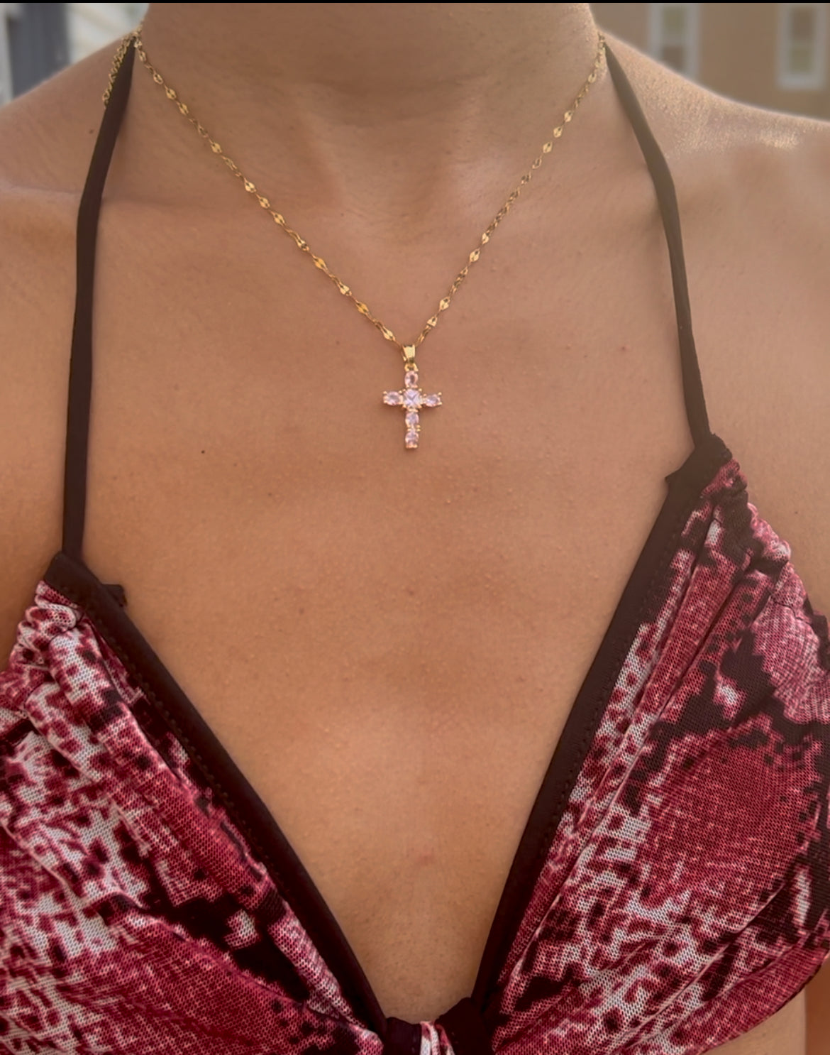 Pink cross necklace